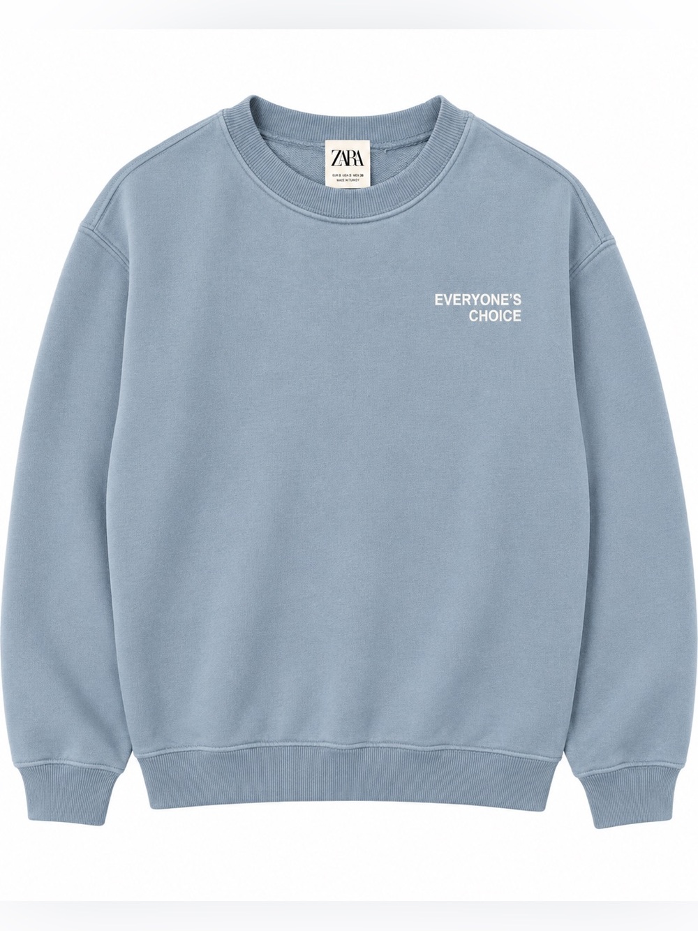 Zara dusty blue crewneck sweatshirt featuring white Everyone’s Choice - Size S